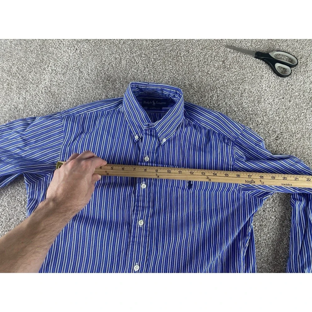 Polo Ralph Lauren Blue/White Striped Shirt Mens S Blue Pony Preppy Cotton Work